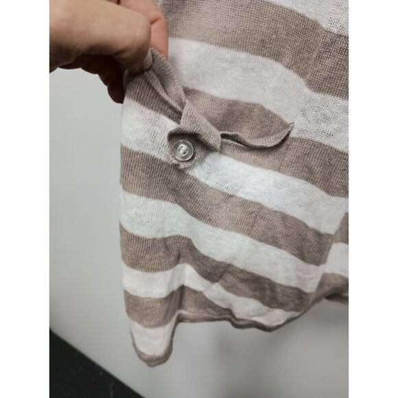 Zenergy By Chicos Cardigan Womens Large Striped Linen Blend Hooded Open Coastal - Picture 5 of 9